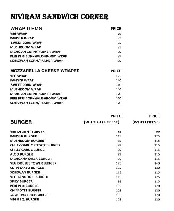 Niviram Pizza Corner menu