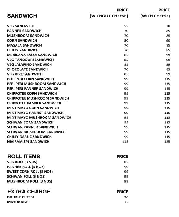 Niviram Pizza Corner menu