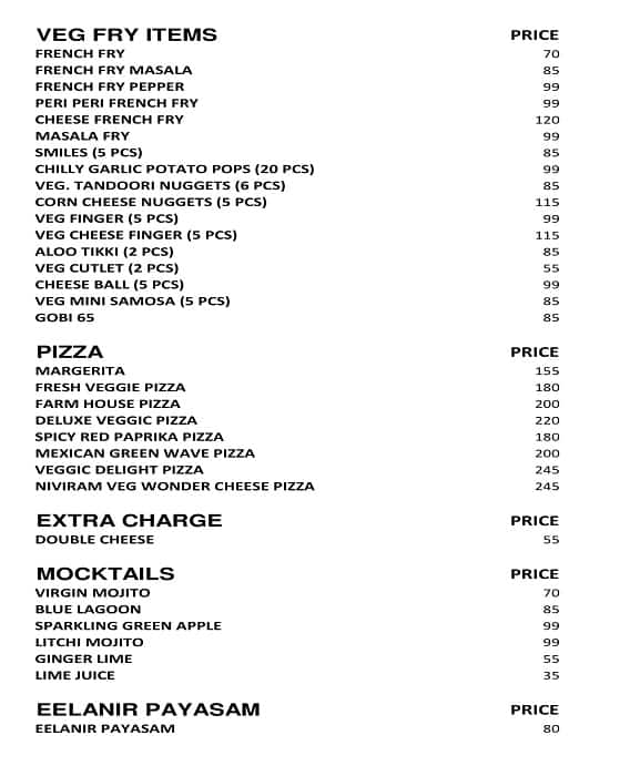 Niviram Pizza Corner menu