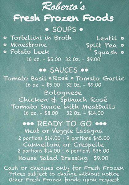 Roberto's menu