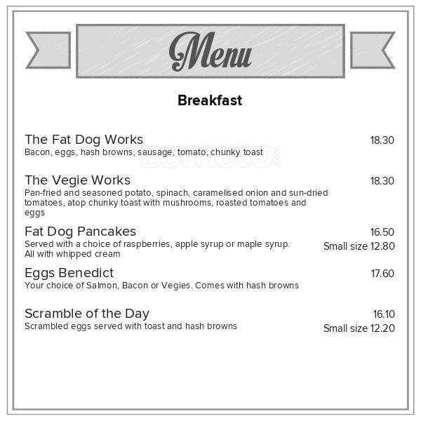Fat Dog Cafe & Bar Menu, Menu for Fat Dog Cafe & Bar, Rotorua Central