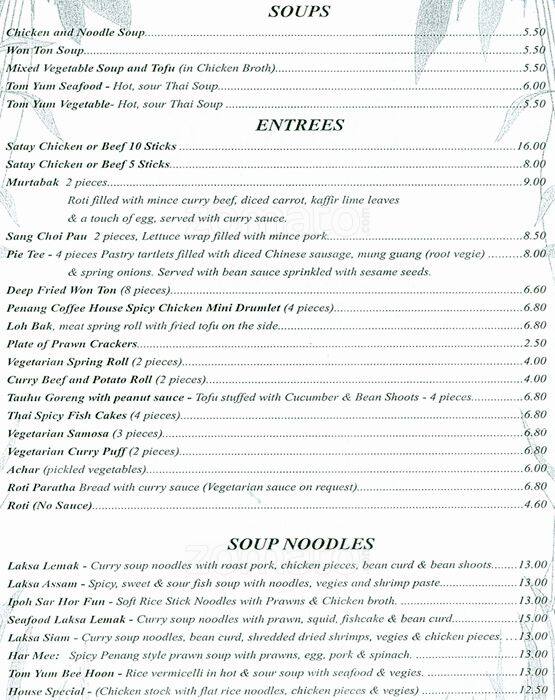Penang Coffee House Menu, Menu for Penang Coffee House, Hawthorn, Melbourne Urbanspoon/Zomato