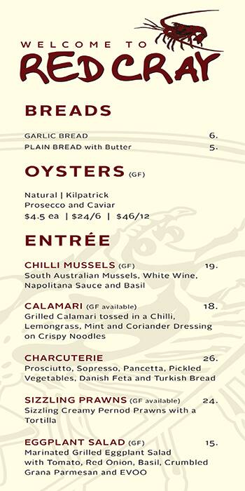 Red Cray menu