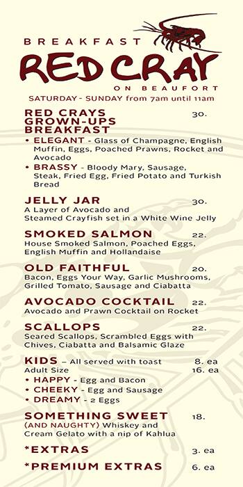 Red Cray menu