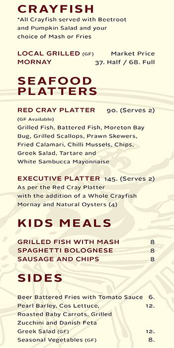 Red Cray menu