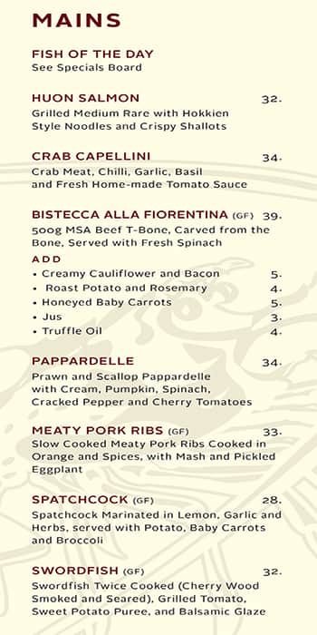 Red Cray menu