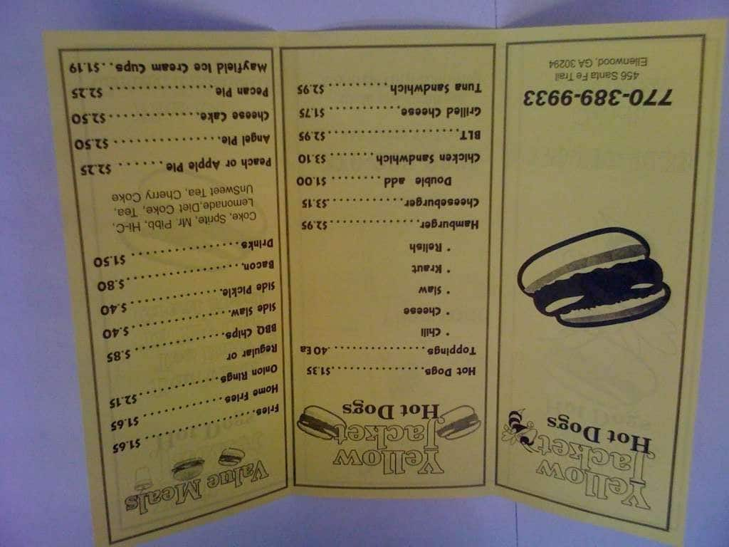 Yellow Jacket Hot Dogs Menu, Menu for Yellow Jacket Hot Dogs, Ellenwood