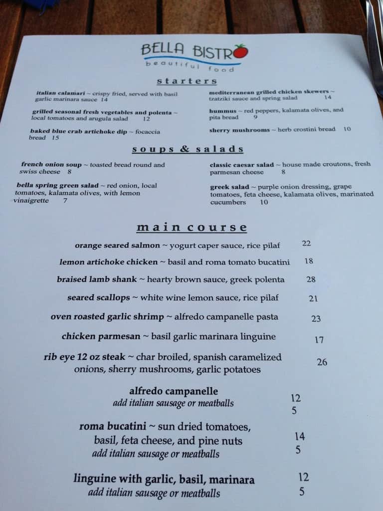 Bella Bistro Menu, Menu for Bella Bistro, Kailua, Rest of Hawaii