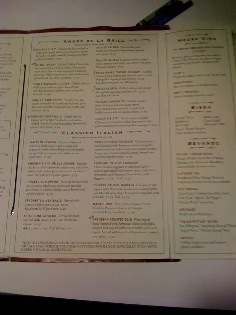 Menu at Romano's Macaroni Grill restaurant, Rochester, 760 Jefferson Rd