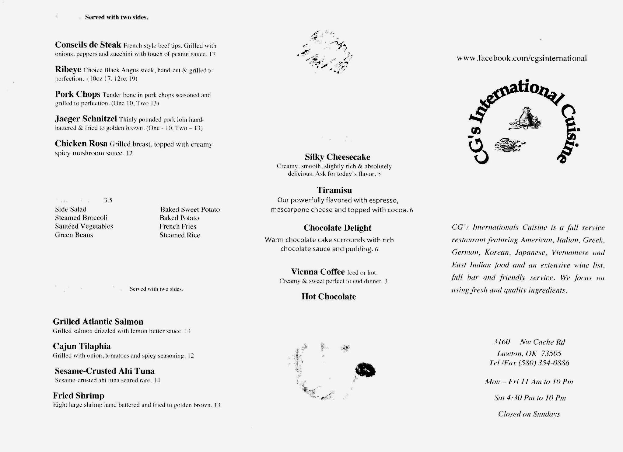 CG's International Cuisine Menu Urbanspoon/Zomato