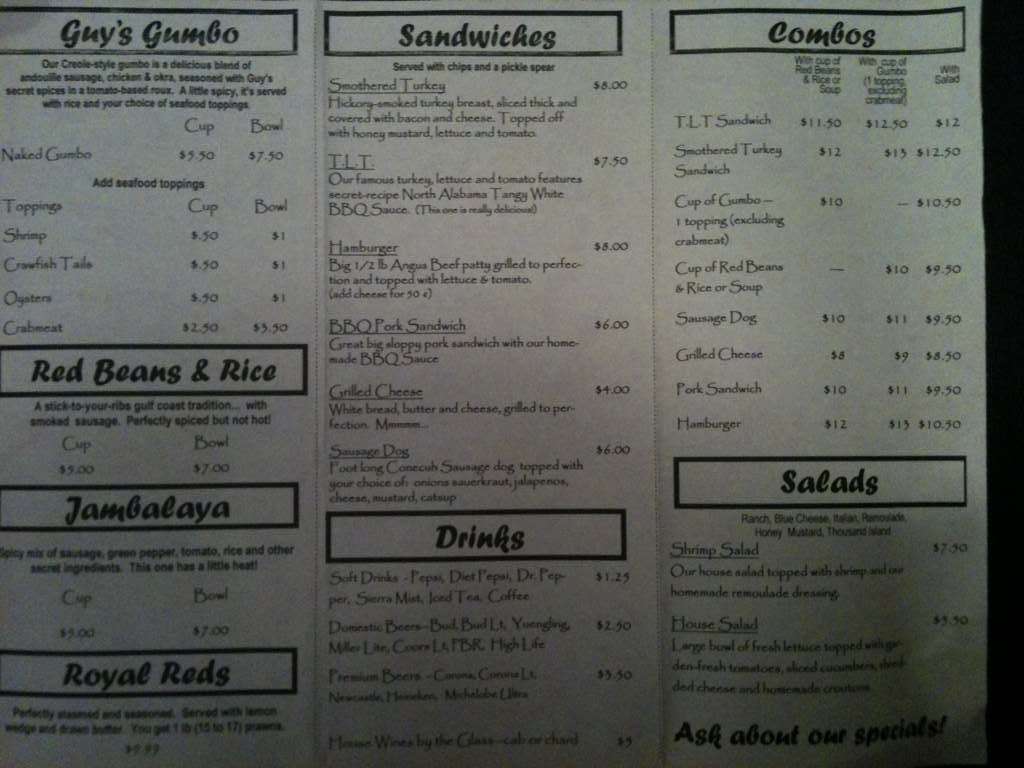 Gumbo Shack Menu, Menu for Gumbo Shack, Fairhope, Mobile Bay