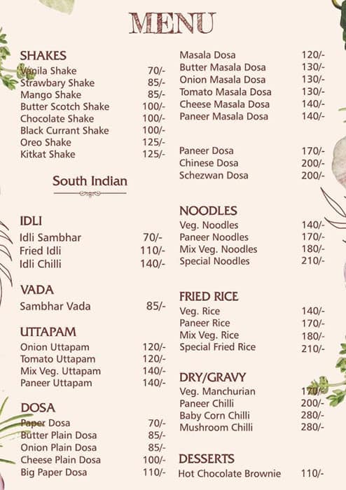 Menu of Chennai Cafe, Khajpura, Patna