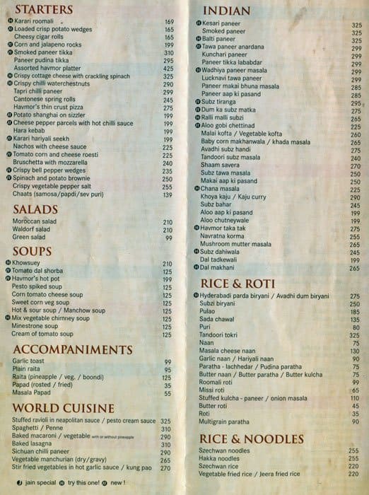 Havmor Restaurant Menu, Menu for Havmor Restaurant, Adajan Gam, Surat