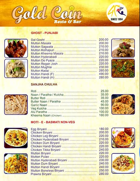 Gold Coin Restaurant & Bar menu