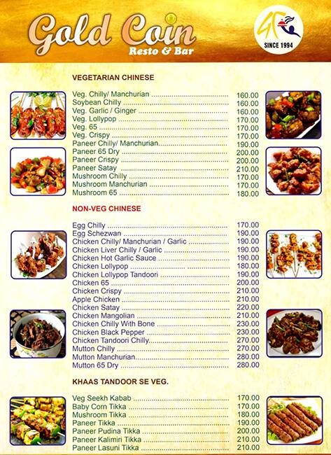 Menu of Gold Coin Restaurant Mira Road Mumbai