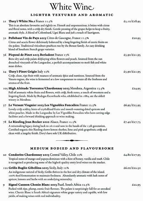 Menu at Greenwich Wine Vaults pub & bar, London