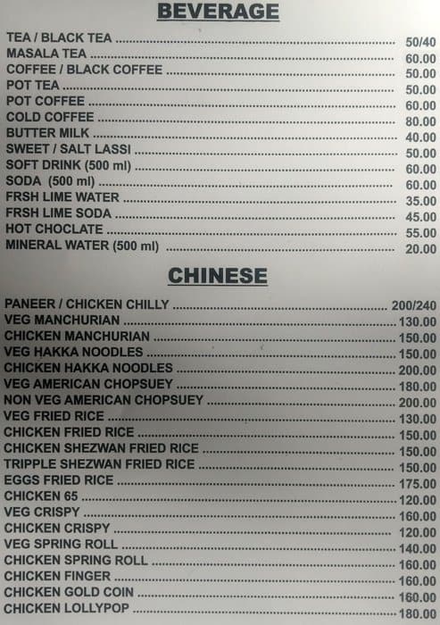 Rani Rasoi menu