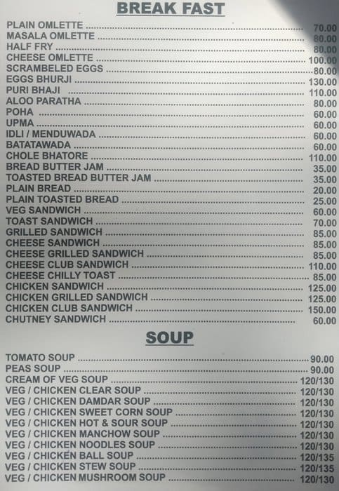 Rani Rasoi menu