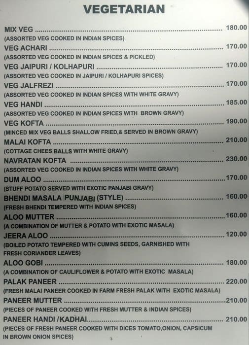 Rani Rasoi menu