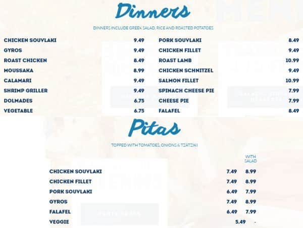 Menu de Jimmy The Greek