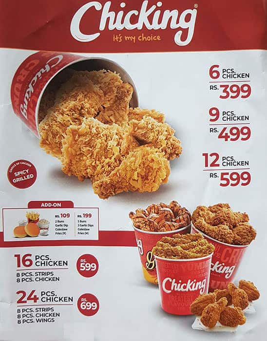 Menu of Chicking, MG Road, Kochi