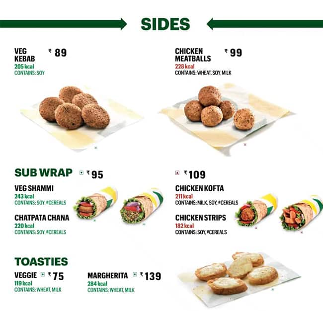 Menu of Subway, Civil Lines, Ludhiana