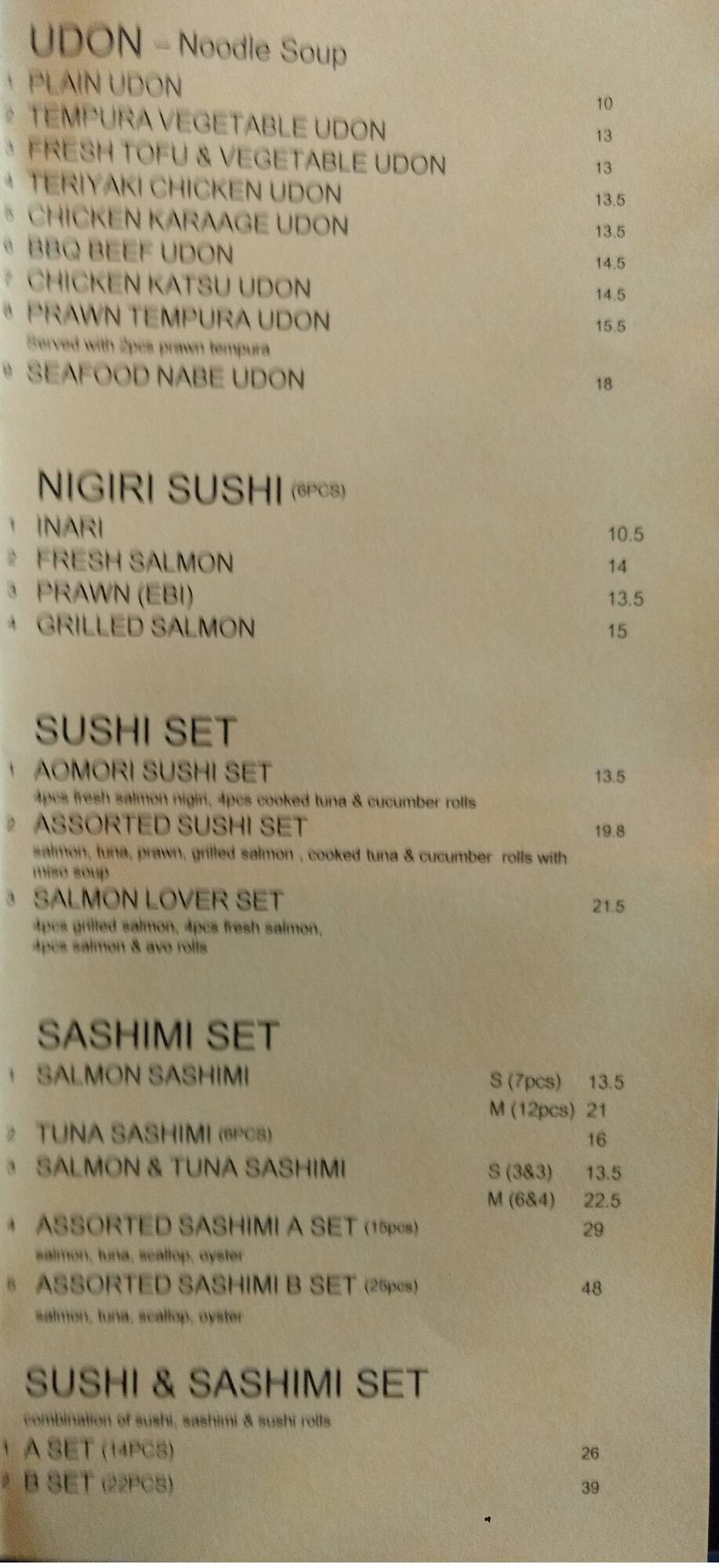 Menu at Aomori Sushi restaurant, Caringbah, Shop 2/336338 Kingsway