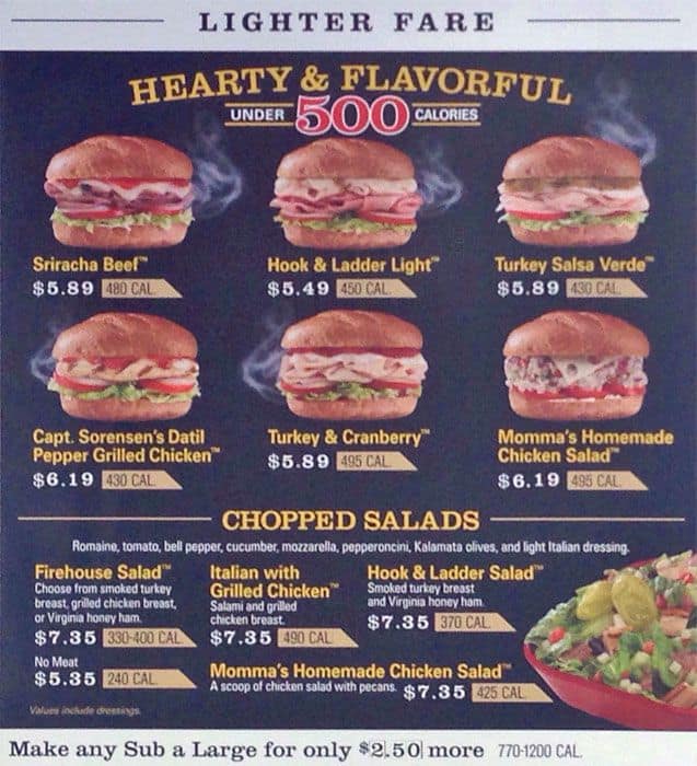 Firehouse Subs Menu With Prices Printable