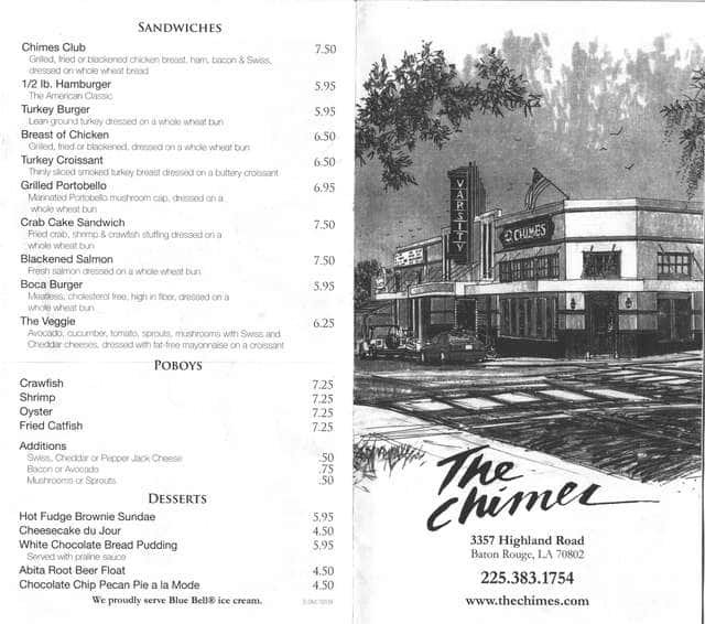 Menu at The Chimes pub & bar, Baton Rouge