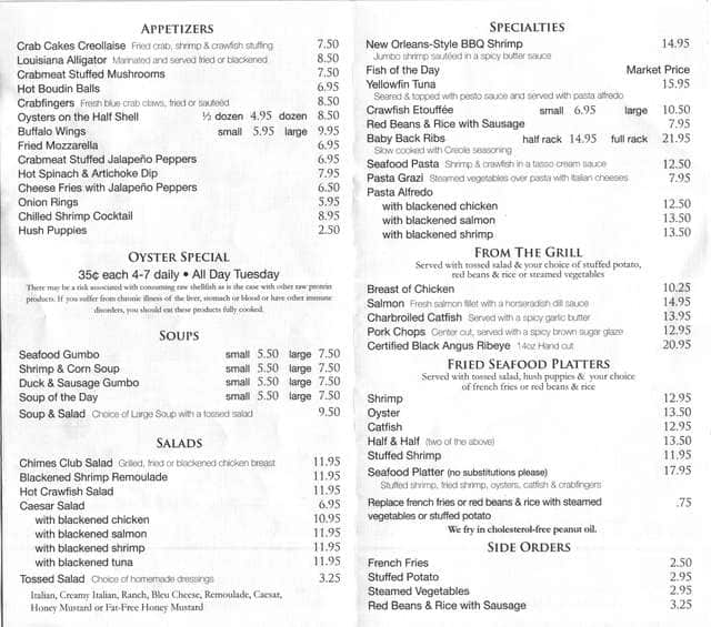 Menu at The Chimes pub & bar, Baton Rouge