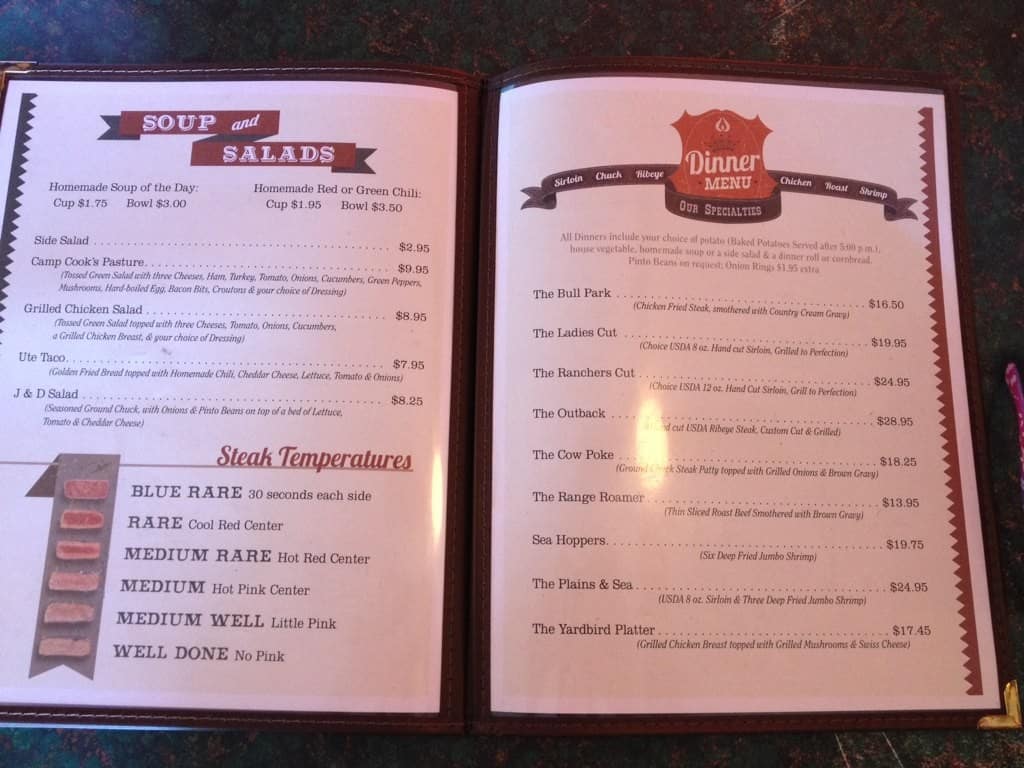 Menu at Stockyard cafe, Delta