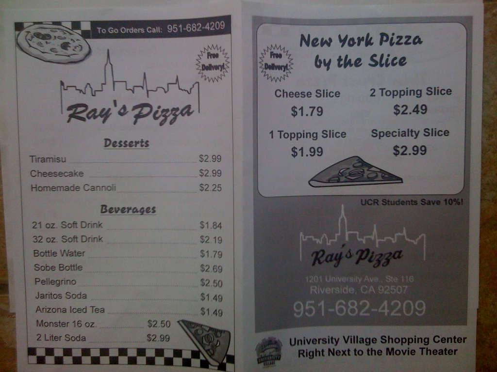 Ray's Pizza Menu, Menu for Ray's Pizza, Riverside, Inland Empire ...