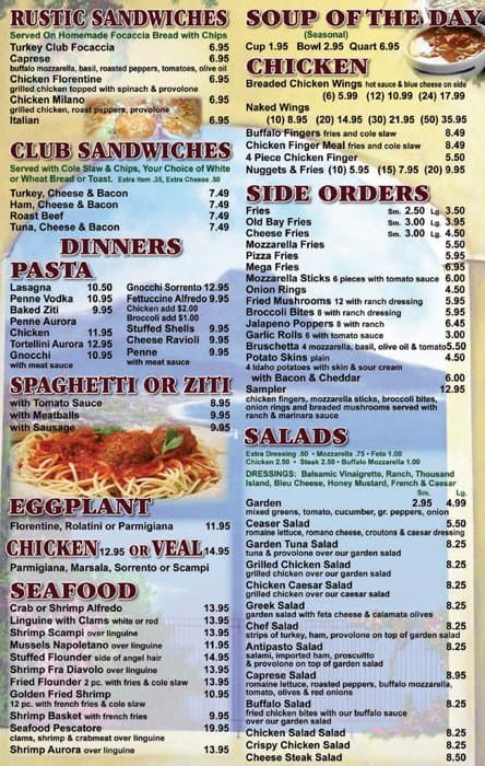 Mario's Pizza Menu, Menu for Mario's 