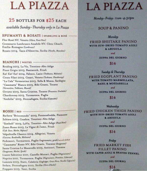 La Piazza Eataly Menu, Menu for La Piazza Eataly, River North