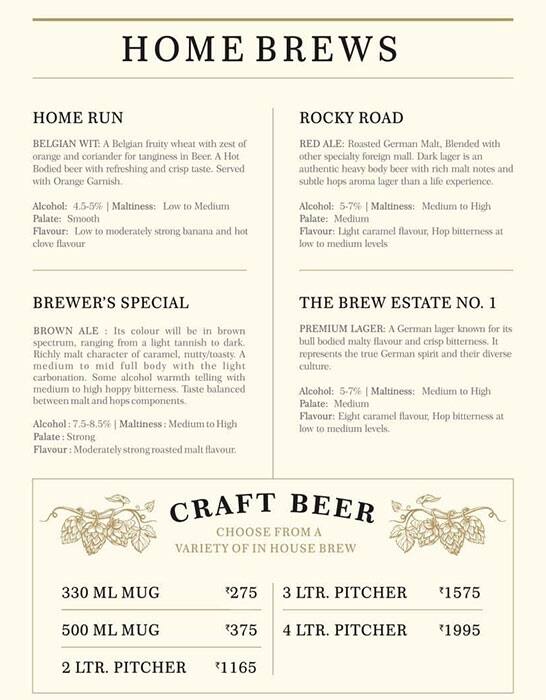 Menu of The Brew Estate, Sarabha Nagar, Ludhiana