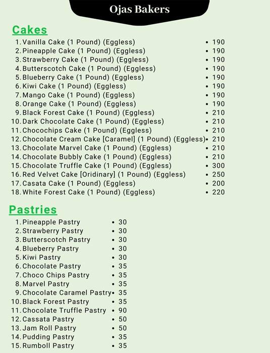 Menu at Ojas Foods, Jaipur