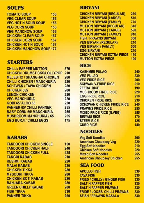 Menu of Hyderabad House, Gandipet, Hyderabad