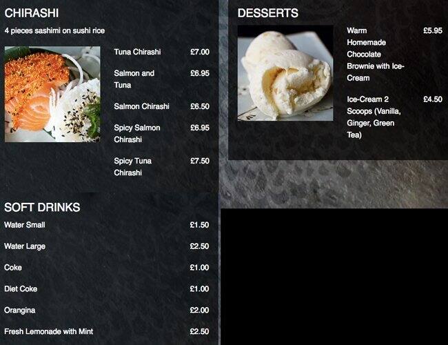 Menu at Maki Sushi restaurant, London, 39 Lavender Hill