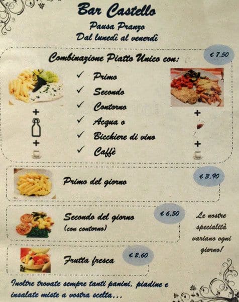 Menu di Bar Castello Fra & Fra 