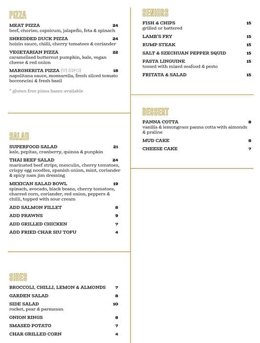 Menu at Hyde Park Hotel pub & bar, Perth