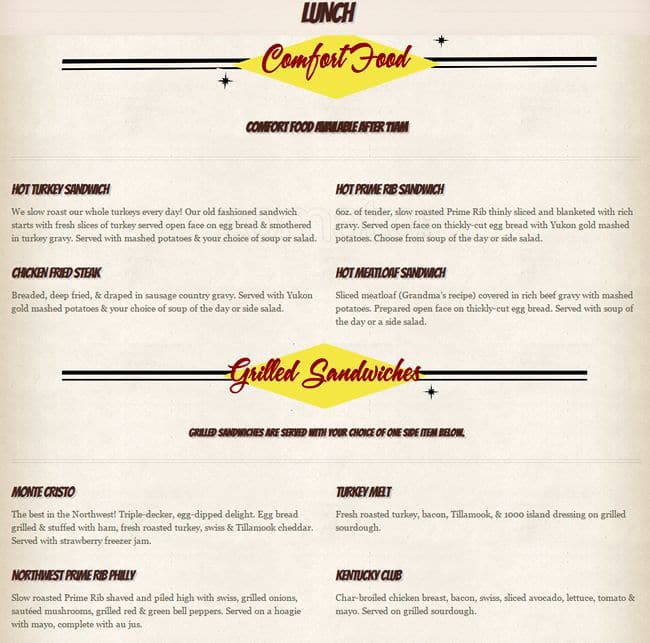 Menu at Crystal Creek Cafe, Bothell