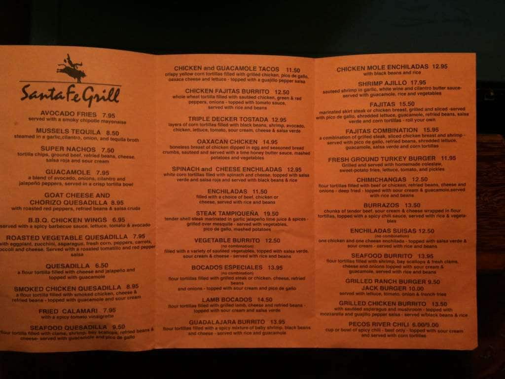 Santa Fe Grill Menu, Menu for Santa Fe Grill, Park Slope, New York City