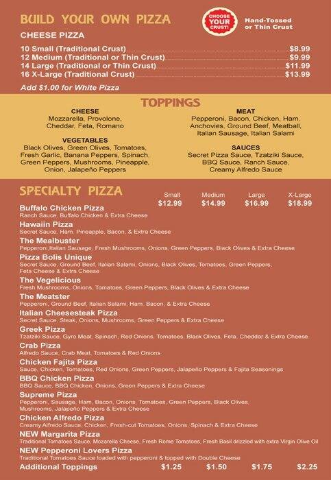 Pizza Boli's Menu, Menu for Pizza Boli's, Rockville, Montgomery County ...