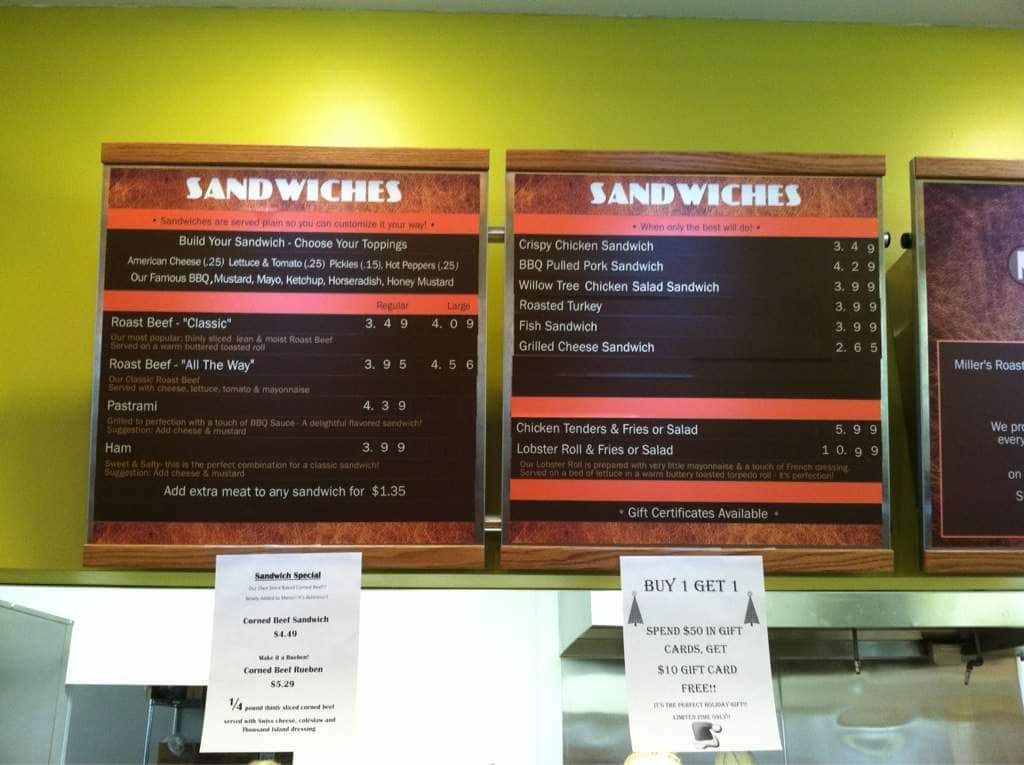 Millers Roast Beef Menu, Menu for Millers Roast Beef, Attleboro