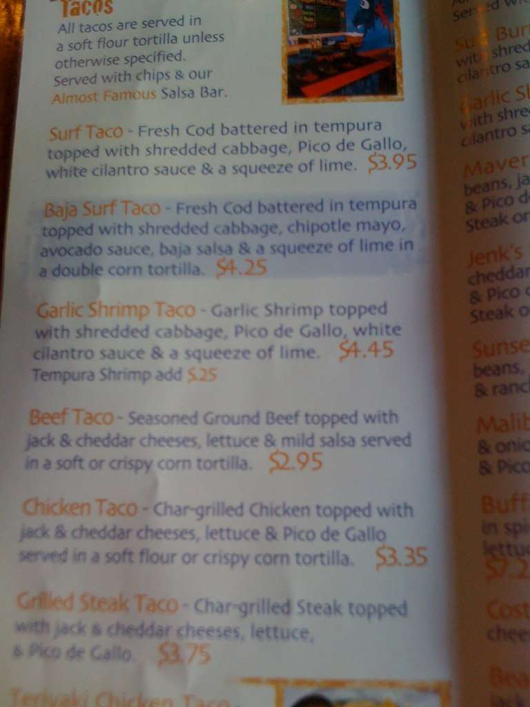 Surf TacoBelmar Menu, Menu for Surf TacoBelmar, Belmar, Belmar
