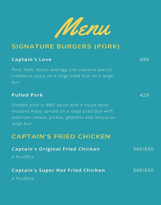 Captain Grub menu