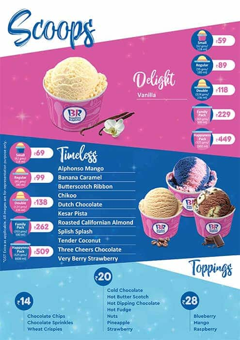 Menu at Baskin Robbins, Guwahati, 1A