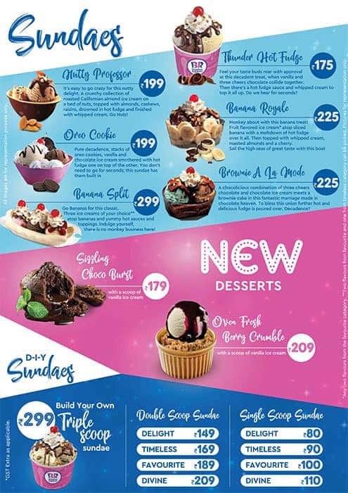 Menu at Baskin Robbins, Guwahati, 1A