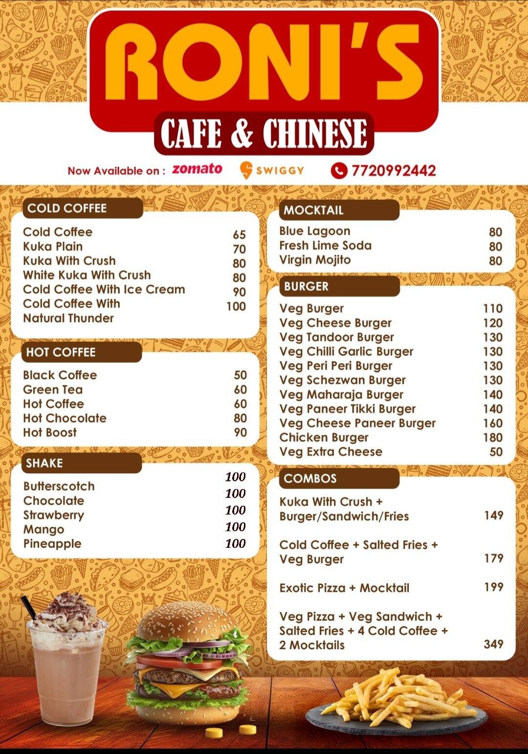 Menu of Roni's Cafe, Chinchwad, Pune