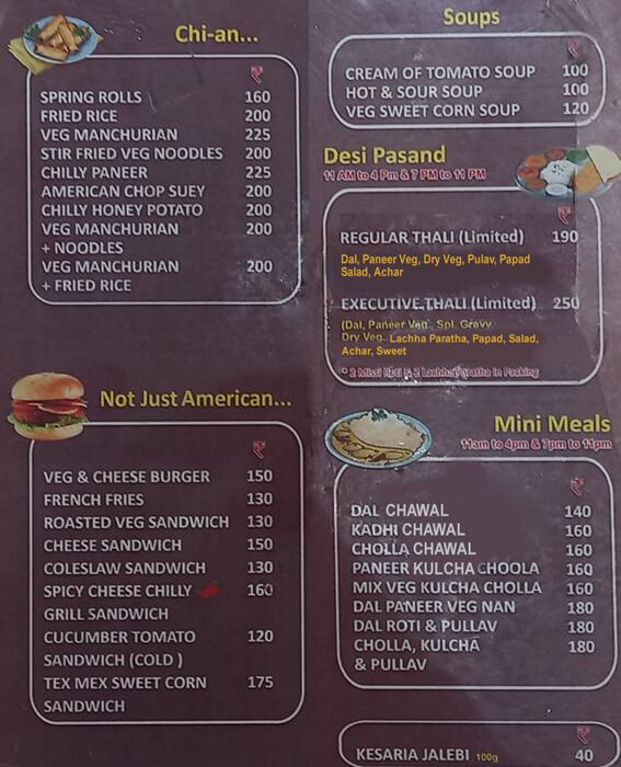 Pandit's Restaurant menu